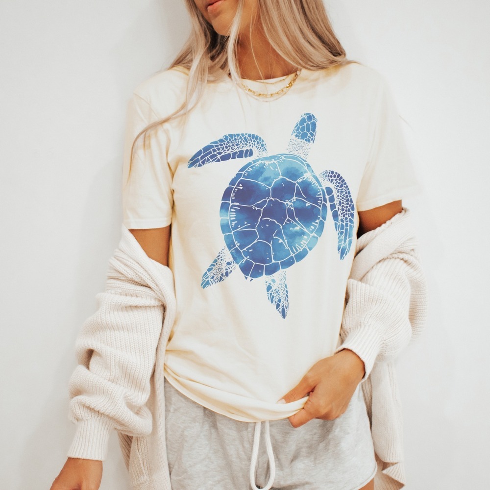 Sea Turtle Graphic Tee Watercolor Illustration Nature Art Shirt